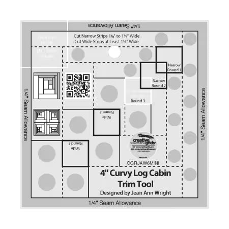 Creative Grids Quilt Ruler 4in Curvy Log Cabin Trim Tool # CGRJAW6MINI