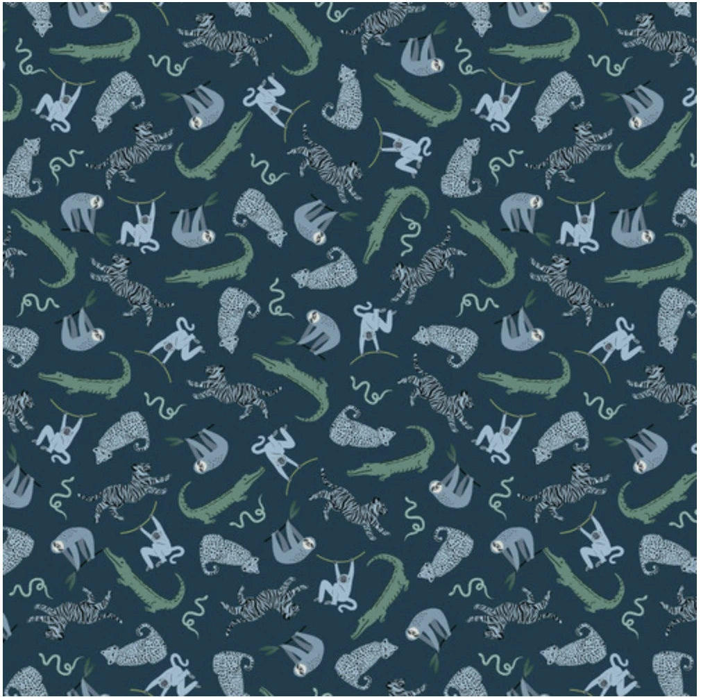 Studio E Earth Day Every Day Tossed Animals Dk Peacock Fabric