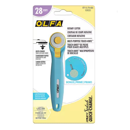 OLFA 28mm Aqua Quick Change Rotary Cutter & Bonus Touch Knife # 1131225