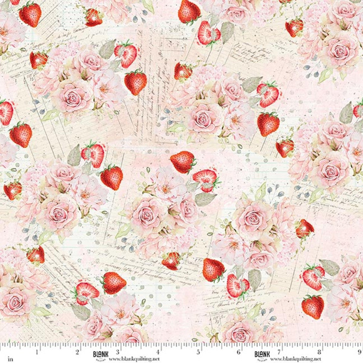 4942-22 Rose || Fruits and Blossoms Frank Garcia Strawberries and Floral Toss
