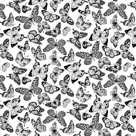 White/Black Butterflies 12.625 Inch repeat 118in Wideback