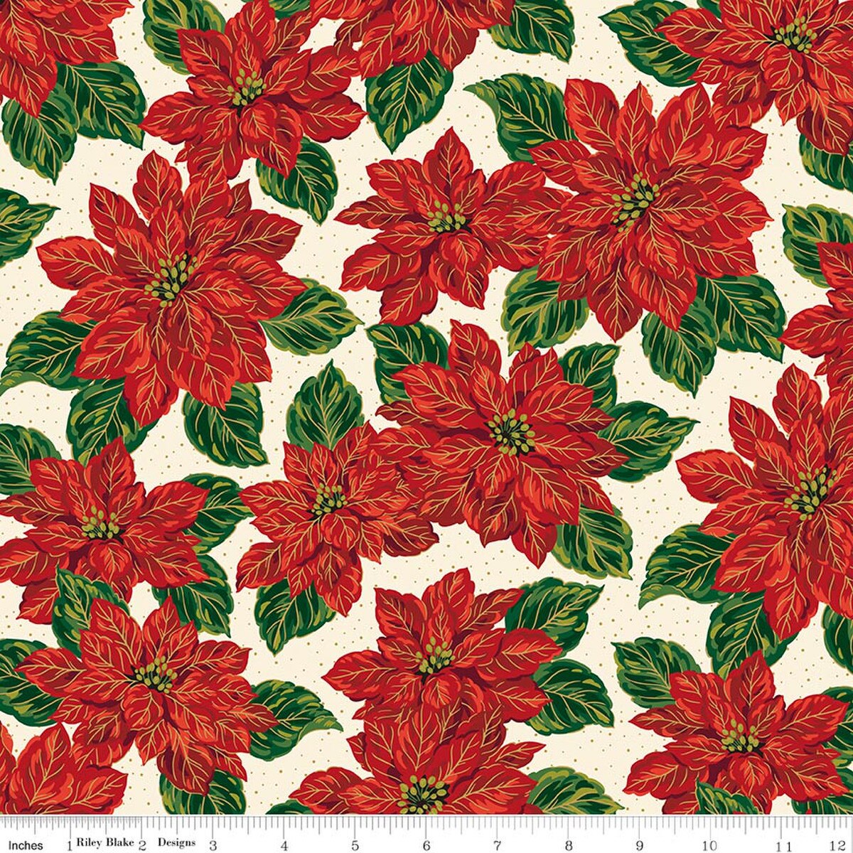 Poinsettias at Christmas Main Cream Foil SKU: CF17630-CREAM