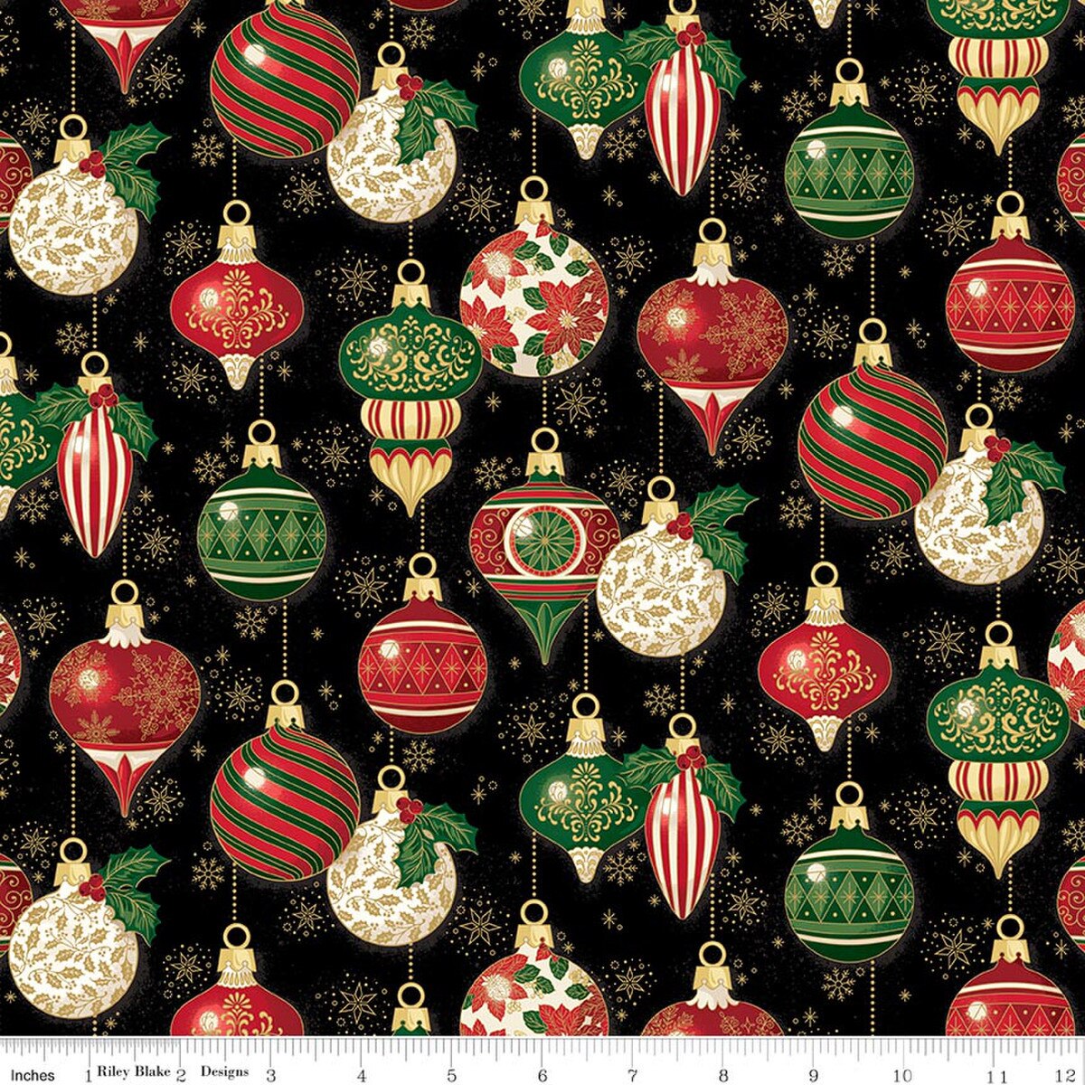 Poinsettias at Christmas Ornaments Black Foil SKU: CF17631-BLACK