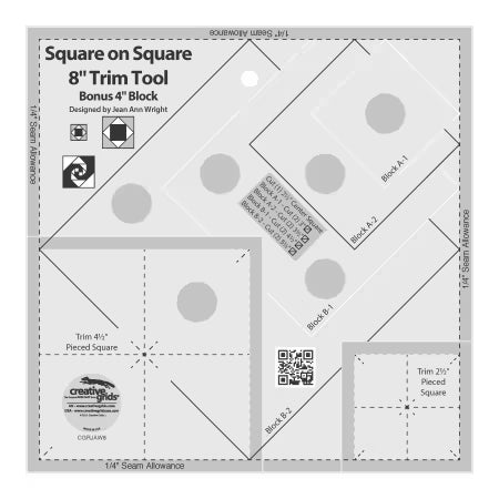 Creative Grids Square on Square Trim Tool 4in or 8in Finished Blocks Quilt Ruler # CGRJAW8