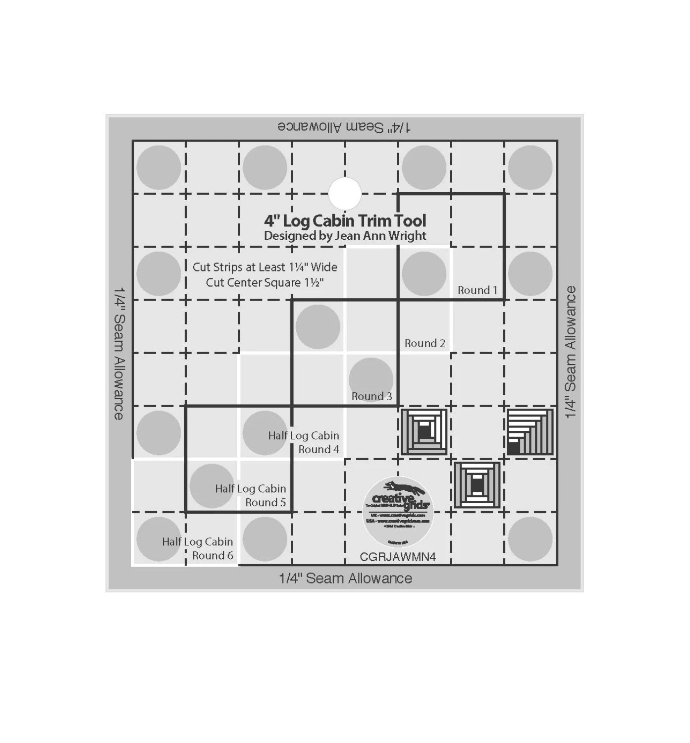 Creative Grids Quilt Ruler 4in Log Cabin Trim Tool # CGRJAWMN4